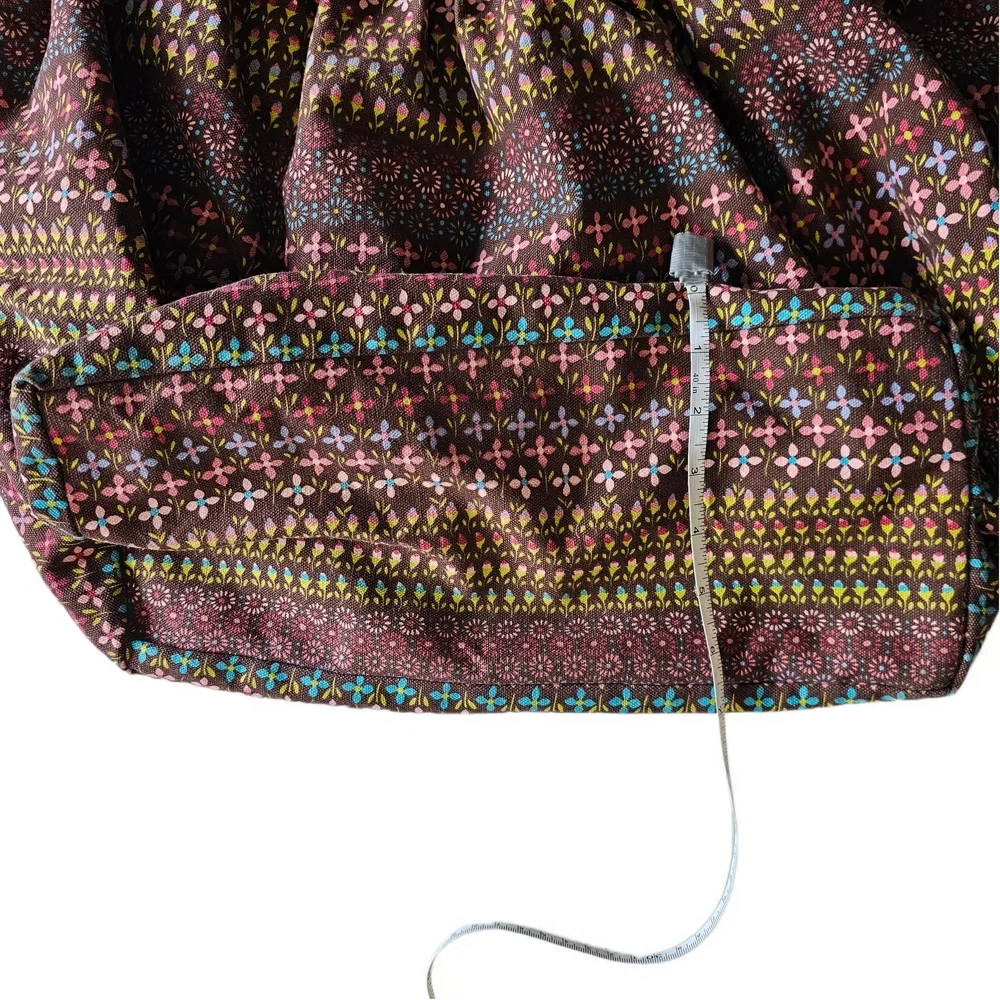 Bohemian Hippie Hobo Beaded Handle Brown Floral Patterned Whimsical Bag